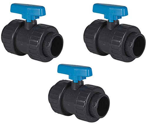 well2wellness® PVC-Kugelhahn mit 2-Wege Klebeanschluss 50mm - Blauer Griff - 3 Stück (200006)
