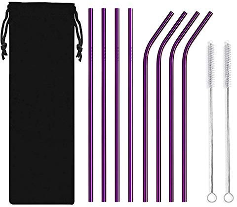Qemsele Pailles Réutilisable en Acier Inoxydable Pailles Inox, Pailles à Boire en Métal Réutilisables, Pailles en Acier Inoxydable pour boissons froides Rumblers de 20 oz / 30 oz (Violet)