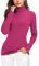 EXCHIC Donna Casuala Solido Manica Lunga Adatto Maglione Dolcevita Elastico Felpa Pullover (XL, Rosa)