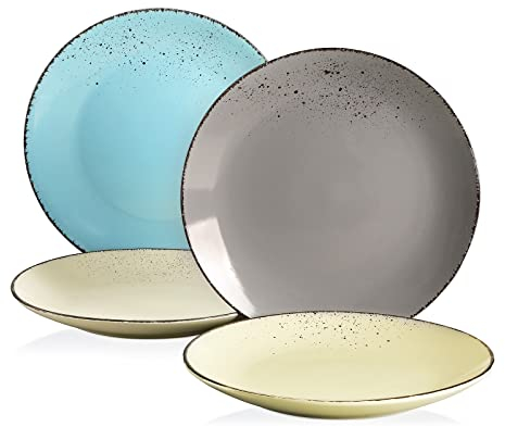 vancasso Serie NAVIA Set di 4 Piatti, 26.5 cm Piatti Piani per Cucina, Piatti da Tavola in Gres, Piatti da Pizza Pasta Spaghetti, Forno a Microonde e Lavabile in Lavastoviglie, Collezione Natura