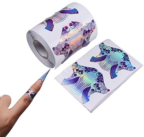 FingerAngel 100Pcs Nail Tips Laser Nail Forms Gel Polish Extension Forms Acrylique Conseils Nail Art Décoration DIY Nail Gel Curl (LASER SILVER PURPLE)