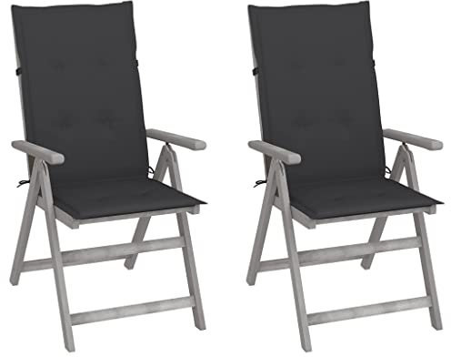 vidaXL 2X Akazienholz Massiv Gartenstuhl Verstellbar mit Auflagen Hochlehner Holzstuhl Stuhl Stühle Gartenmöbel Balkonstuhl Terrassenstuhl