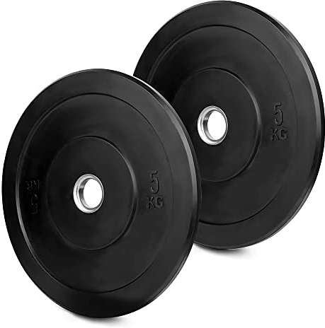wuuhoo® olympische Hantelscheiben Bruce 50mm, Bumper Plates aus Vollgummi stoßabsorbierend, 2er Set Gewichte für Langhantel Schwarz, Hanteltraining- Fitnessgerät für Zuhause 2 x 5 kg