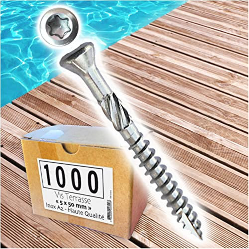 Lot de 1000 vis terrasse INOX A2 - tête fraisée reduite TORX 25 - Diamètre 5mm - 50 MM