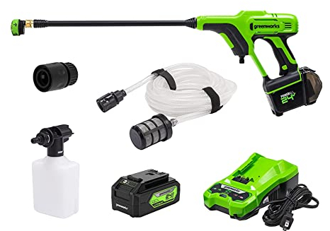 Greenworks 24V (600 PSI) Portable Power Cleaner, 4.0Ah USB Battery and Charger Included