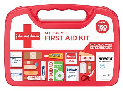 BAND-AID Brand All-Purpose Portable Compact First Aid Kit for Minor Cuts, Scrapes, Burns & Aches, Wound Care Essentials for Home, Car, Dorm, Travel, Cruise, Camping & Outdoor Emergency Kit, 160 Piece