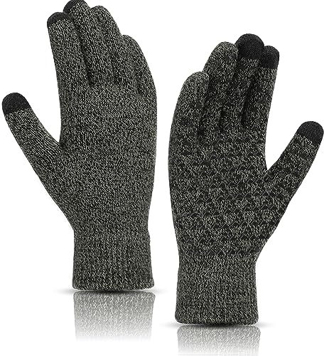 SIMIYA Winter Gloves for Men Women Soft Knit Thermal Gloves Warm Non Slip Touch Screen Glove for Cycling Driving Running Light Green