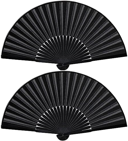 Ourdort 2 Piezas Abanico Plegable de Mano,Abanico Chino de Tela Oriental,ventilador plegable vintage,Negro, para Baile,Fiesta,Regalos de Boda,Decoración de Bricolaje,Decoraciones de Hogar