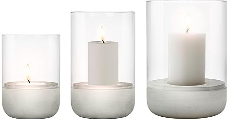 blomus Windlicht 3er Set -Calma- Glas Kerzenhalter aus Beton exkl. Kerze (Light Gray)