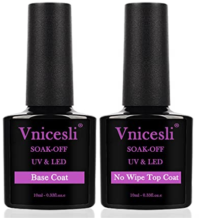 Vnicesli Base und Top Coat Gel UV Set 2X10ML - High Gloss Shine No Wipe Top Coat Base Gel Kein Absplittern Oder Abblättern und Lang Anhaltend Unterlack und Überlack Soak-Off UV Nagellack