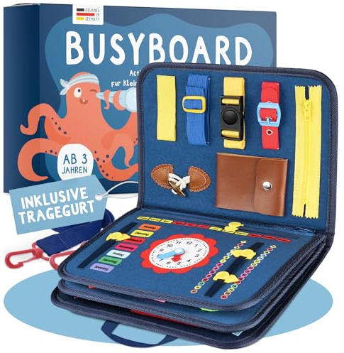 Famifidus Busy Board Deutsch - Unser Montessori Spielzeug für die Entwicklung deines Kindes I Das Activity Board als tolles Geschenk & super Reisespielzeug