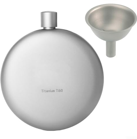 Flasque ronde en titane de 170 ml pour camping, randonnée, avec entonnoir de recharge, whisky, alcool