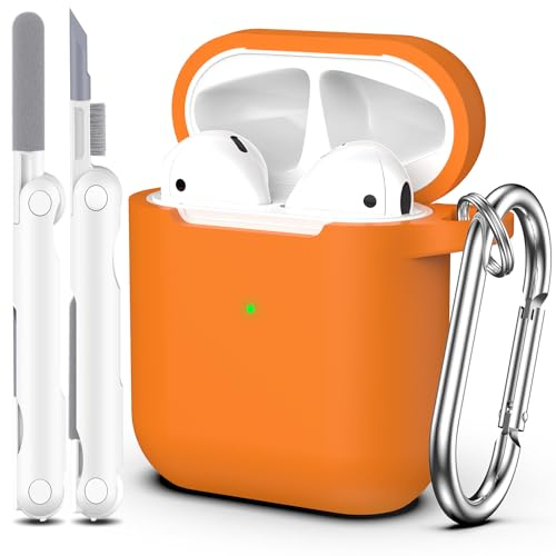 MHYALUDO Kompatibel mit Airpods-Hülle mit Reinigungsset und Schlüsselanhänger, Kompatibel mit Airpods 2 Generation 2019, 1 Gen 2016, weicher Schutz, Kompatibel mit Apple AirPods-Hülle,Orange