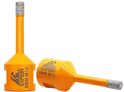 Forets Carrelage Diamant 6mm - EXFEIN 2 Pièces 6mm Trépans de Forage avec Filetage M14 pour Perçage à sec en Porcelaine Carrelage Granit Marbre