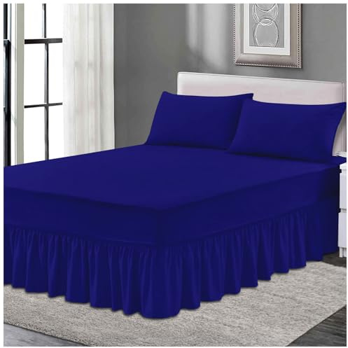 Plain Elastic Bed Valance Sheet, Ruffles Bed Skirt Sheets, Ultra Soft Bedskirts Valance Bedsheets, Royal Blue