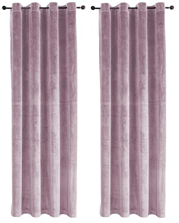 TiborTex Samt Vorhang 2er Set Altrosa Ösen 140x145 cm Verdunkelung Samt weich Blickdicht Gardine Schlafzimmer Wohnzimmer abdunkelnd Ösenvorhang