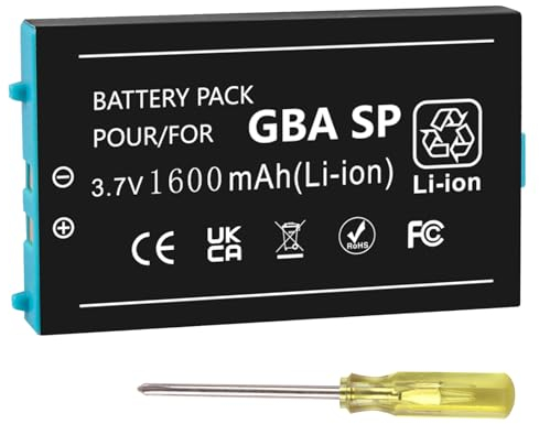 1600mAh Akku Ersatz für Nintendo Gameboy Advance SP Wiederaufladbarer Lithium-Ionen-Akku für Nintendo GBA SP AGS-001 SAM-003 mit Schraubendreher