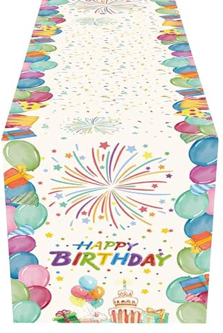 KHDULQ Tischläufer Geburtstag,Happy Birthday Tischläufer Bunt 183*33Cm Tischdecke Geburtstag Tischdekoration Geburtstag Feier für Kinder Mädchen Jungen Geburtstag Bunten Party Dekoration