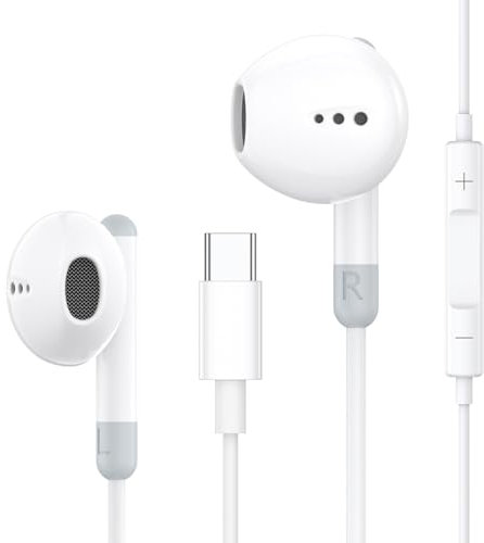 Auriculares USB C para iPhone 15, Hi-Fi Estéreo In-Ear Auriculares USB Tipo C con Micrófono, Auriculares USB C para iPhone 15 Plus Pro MAX, Samsung Galaxy S24 Plus Ultra S23 Ultra S22, Google Pixel