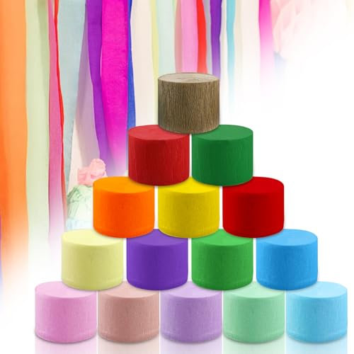15 Rolls Krepppapier Bunt, Kreppbänder Pastell, 4.5CMx25M Kreppband Wasserfest, Party Kreppbänder, Kreppband für die Hochzeitsdekoration Geburtstagsfeier Weihnachtsdekoration