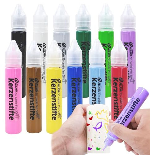 ALLAVA 12 Stück Kerzenstifte, Kerzen Bemalen Set 30ml Wachsstifte für Kerzen, Kerzenstifte zum Verzieren, Candle Pen, Kerzen Stifte zum Bemalen, Ideal zum Kerzen Dekorieren & Gestalten