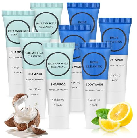 Shampoo and Body Wash Bulk, 30ml Individually Wrapped Hotel Mini Travel Sample Trial Size Shower Gel Shampoo Small Men Women Cleansing Toiletries Amenities for Hotel/Vacation/Homeless (Pack of 20)