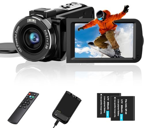 CAMKORY Videokamera 2.7K Camcorder 36MP 16X Digitalzoom IR-Nachtsicht 3.0'' Berühren Sie den IPS-Bildschirm Webcam Kamera für YouTube Tiktok mit 2 Batterien