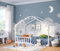 Bellabino Bia Kinderbett 80x160 cm – Hausbett mit Matratze, Rausfallschutz & Lattenrost – Montessori Bodenbett aus Massivholz Kiefer – Kinder Bett in Weiß für Jungen und Mädchen