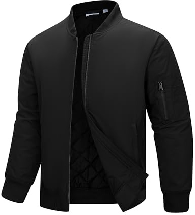 33,000ft Bomber Jacket Men Waterproof Windbreaker Insulated Puffer Jackets Sports Jackets Outwear for Motorcycle Hiking Golf Sailing Black M