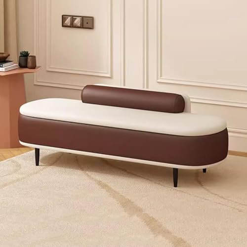 FDSGEEE Ottomane Aufbewahrungsbank mit Sitz, Eingangsaufbewahrungsbox Modern Bettsofa, Wohnzimmersofa mit Lendenkissen, Kunstleder Fußstütze Hocker (Größe : 60cm, Curry + Beige)