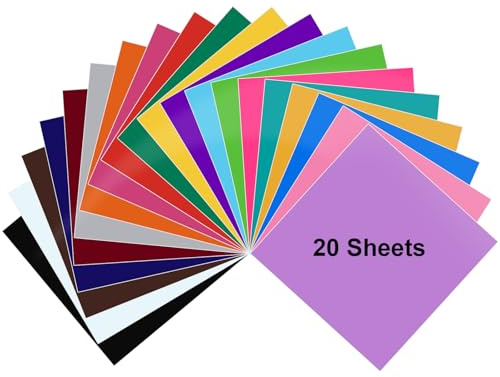 Euqvunn 20er Pack Plotterfolie Vinyl 30.5 cm x 30.5 cm, Robuste Mehrfarbige Vinyls Für Basteln, Schilder Und DIY-Projekte, Leicht Zu Schneiden Und Anzuwenden, Leicht Zu Schneiden Und Anzuwenden