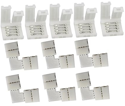 Rgb LED Streifenanschluss 20 Stück Lötfrei, Schnell Verbinden | Kupfer und Nylon, L-form Sowie Gerade Ausführung, Weiß, für Flexible Lichtstreifen und Siebenfarben Leuchten