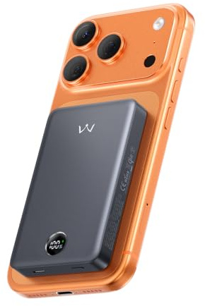 iWALK Slim Magnetische Powerbank 10000mAh, Qi2 Zertifiziert 15W Magsafe Powerbank mit LED Display, 30W PD Schnellladung, Ergonomisches Design, Powerbank für iPhone 17/16/15/14/13/12 Serie