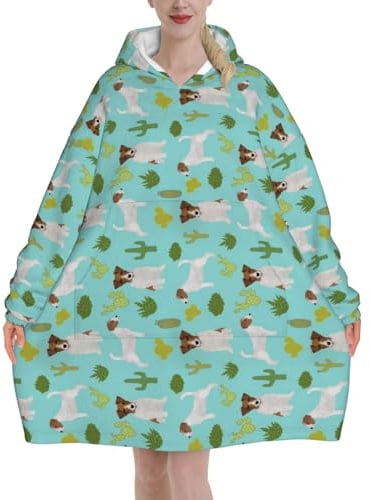 asbwuo Manta de Sudadera, Manta de Franela, Sudadera con Capucha para Mujer, Jack Dog Cactus