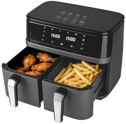 12L Dual Zone Digital Air Fryer Oven, 2400W with Dual 6L Baskets, 8-in-1 Cooking Functions, 7 Presets, Touch Control, Oil Free Healthy Cooking for Family, Extra-Large Capacity for Healthy Meals - Roas