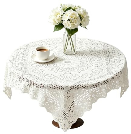 SINJAETRQ Small Square Lace Tablecloth,Small Table Cloth,35x35 Inch White Vintage Crochet Coffee Table Cover, Machine Washable Cotton Linen for Wedding Party Home Decor