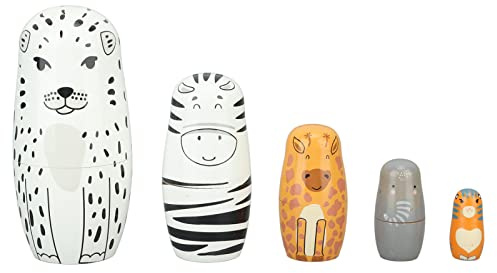 KPOYTWRDN 5Pcs Russian Nesting Dolls, Hand Made Wooden Animal Nesting Dolls with Forest Animal Patterns, Exquisite Home Decoration for Kids and Craft Lovers