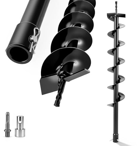 Vrietina Gartenbohrer Erdbohrer Ø 100mm für Bohrer | mit Sicherungsbolzen & Adapter, 80cm Lang Erdbohrer für Bohren, Ausheben, Pflanzen, Zaunbau
