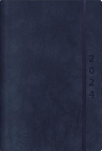 ReLeather Daily dunkelblau 2024: Terminplaner groß. DIN A5 Termin-kalender mit Vintage-leder und Tageskalendarium.