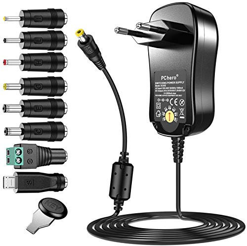 pchero 24 W Universal Conector de fuente con 8 desmontable DC Conector para 3 V-12 V Casa electrónica y dispositivos USB – 2000 mA MAX