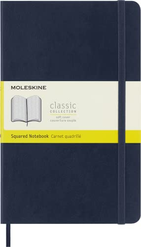 Moleskine Klassisches Notizbuch, Kariertes Notizbuch, Weicher Einband und Elastischer Verschluss, Großes Format 13 x 21 cm, Saphirblau, 192 Seiten