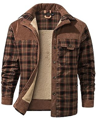Mr.Stream Herren Thermohemd Flanellhemd Winterjacke Fleecefutter schützendem Innenfutter Holzfällerhemd Arbeitshemd 3251 Red Coffee L