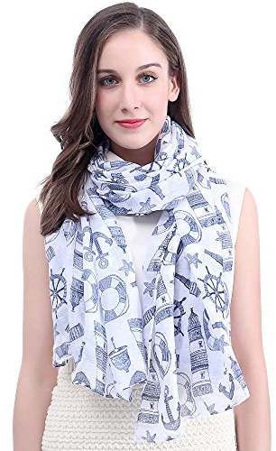 Lina & Lily Damen Schal Tuch mit Anker (Blau)
