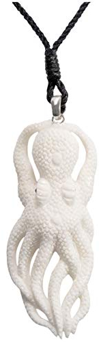 81stgeneration Handgeschnitzte Halskette aus 925er Silber mit Oktopus-Kordel aus Knochen | Großer Nautischer Seeungeheuer-anhänger für Herren | Meereslebewesen Kraken Piraten Surfer Schmuck
