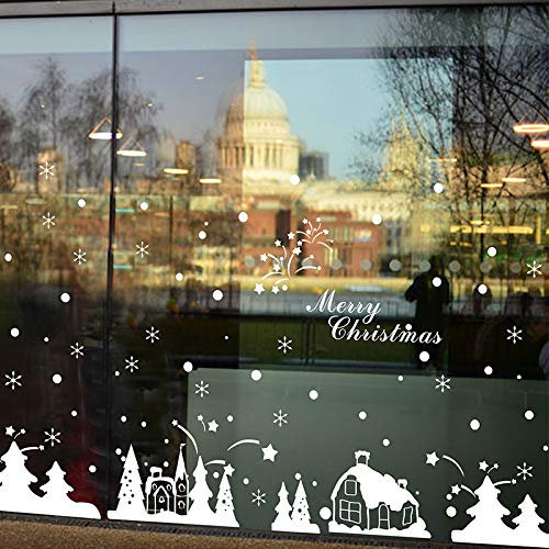 VHVCX Weihnachtswandaufkleber Glasaufkleber Atmosphäre Restaurant Fenster Einkaufen angeordnet Kleid weißen Schnee Iglu dekoriert
