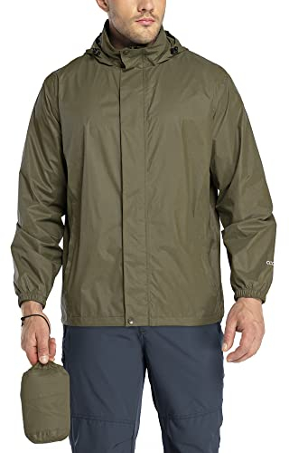 33,000ft Regenjacke Herren Leicht Wasserdicht Faltbare Regenmantel mit Kapuze Fahrrad Rain Windbreaker Windjacke Camping Outdoor Dunkelgrünün XL