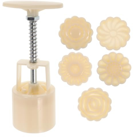 Healifty 1 Set 50G 3D Mooncake Mold 3D Flowers Hand Pressure Fondant Dessert Moon Cake Mould with Stamps for DIY Baking Accessories (White)
