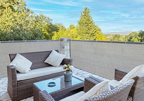 AXT SHADE Brise Vue Balcon 90x600cm HDPE Cache Vue Balcon Protection UV Opaque Résistant aux Contre Vent avec Trous et Serre Câbles pour Exterieur Terrasse-Gris Brun