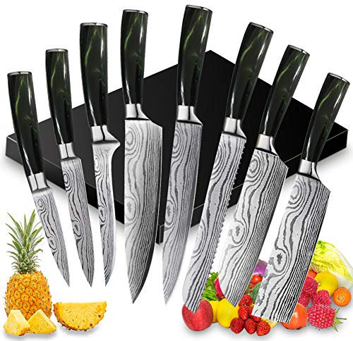 UniqueFire Set de Couteaux de Cuisine, Couteau de Chef, Couteau Japonais en Acier Inoxydable 5Cr15Mov Carbone, Lame de Couteau Extra Tranchante avec Manche Ergonomique pour le Ménage et le Restaurant