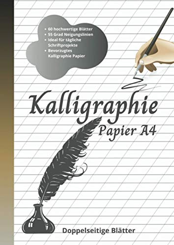 Kalligraphie Papier A4: Übungspapier - 60 Blatt Übungsheft, mit 55 Grad Neigungslinien für Handlettering, Moderne Kalligraphie und Schönschrift